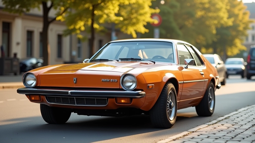 1970. gadu BMW vai Mercedes brūnā un oranžā krāsā, rāda ņemšanas spēju
