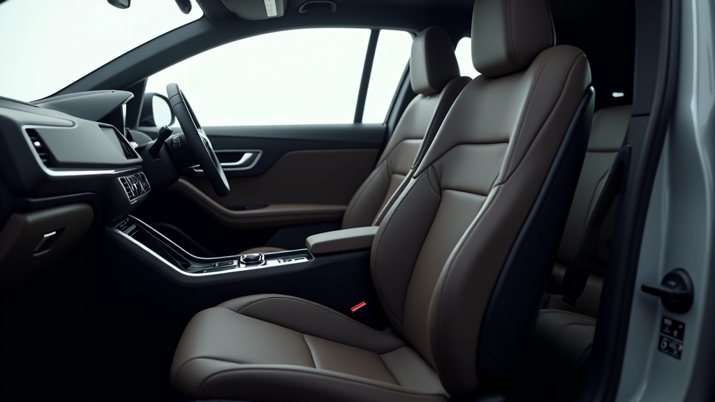 Mūsdienu ergonomiskais automobiļa sēdeklis ar elektriskiem regulatoriem un komforta funkcijām